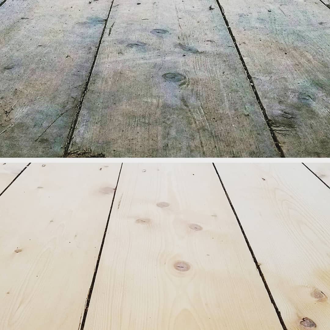 Floorboards, before & after sanding